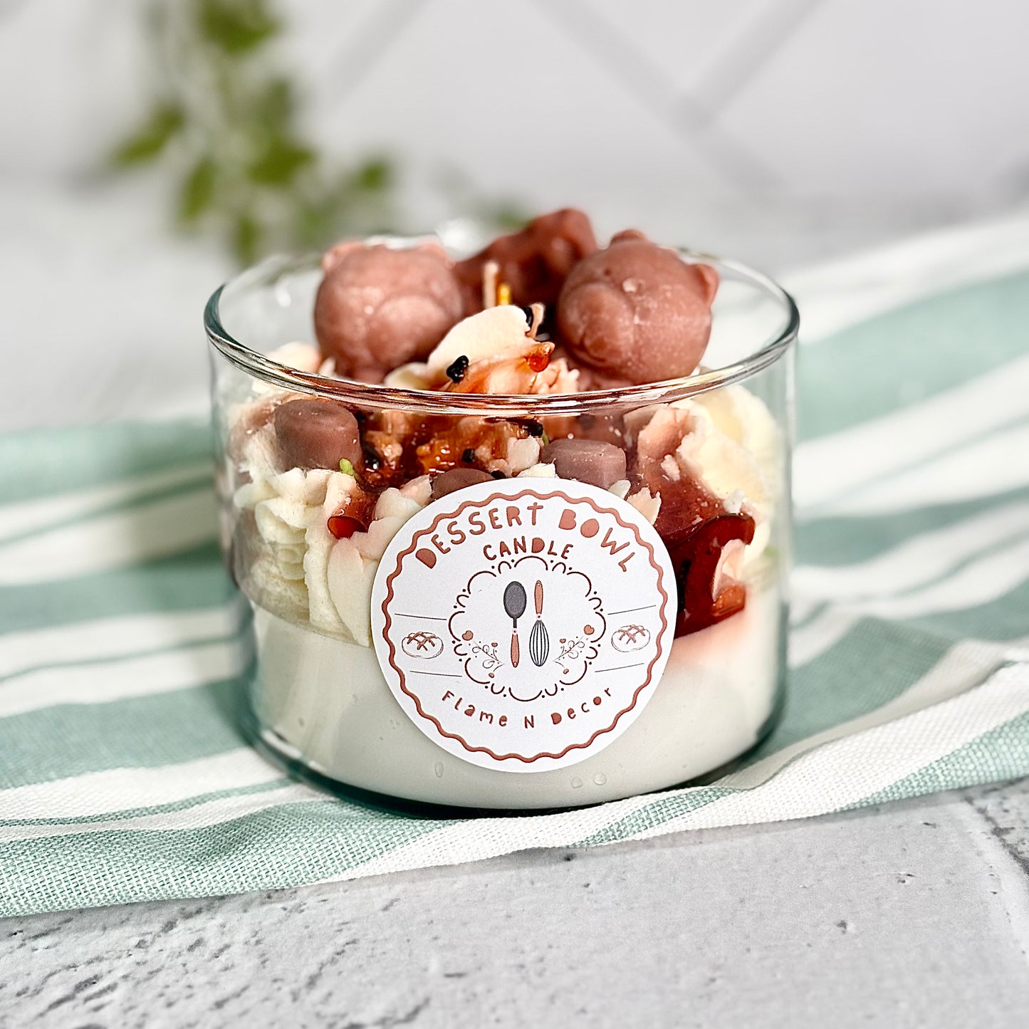 Dessert Bowl with Teddy & Chocolates Decorative Soy Scented Candle