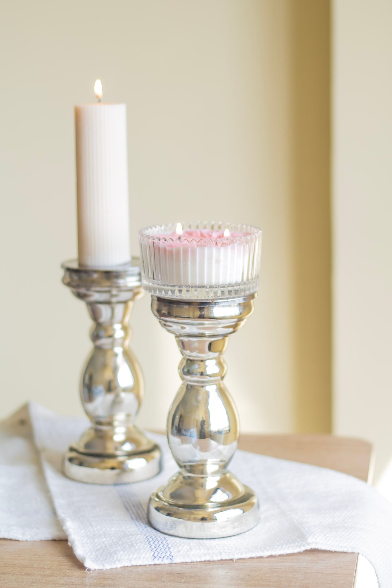 Silver Finish Glass Candle Holder