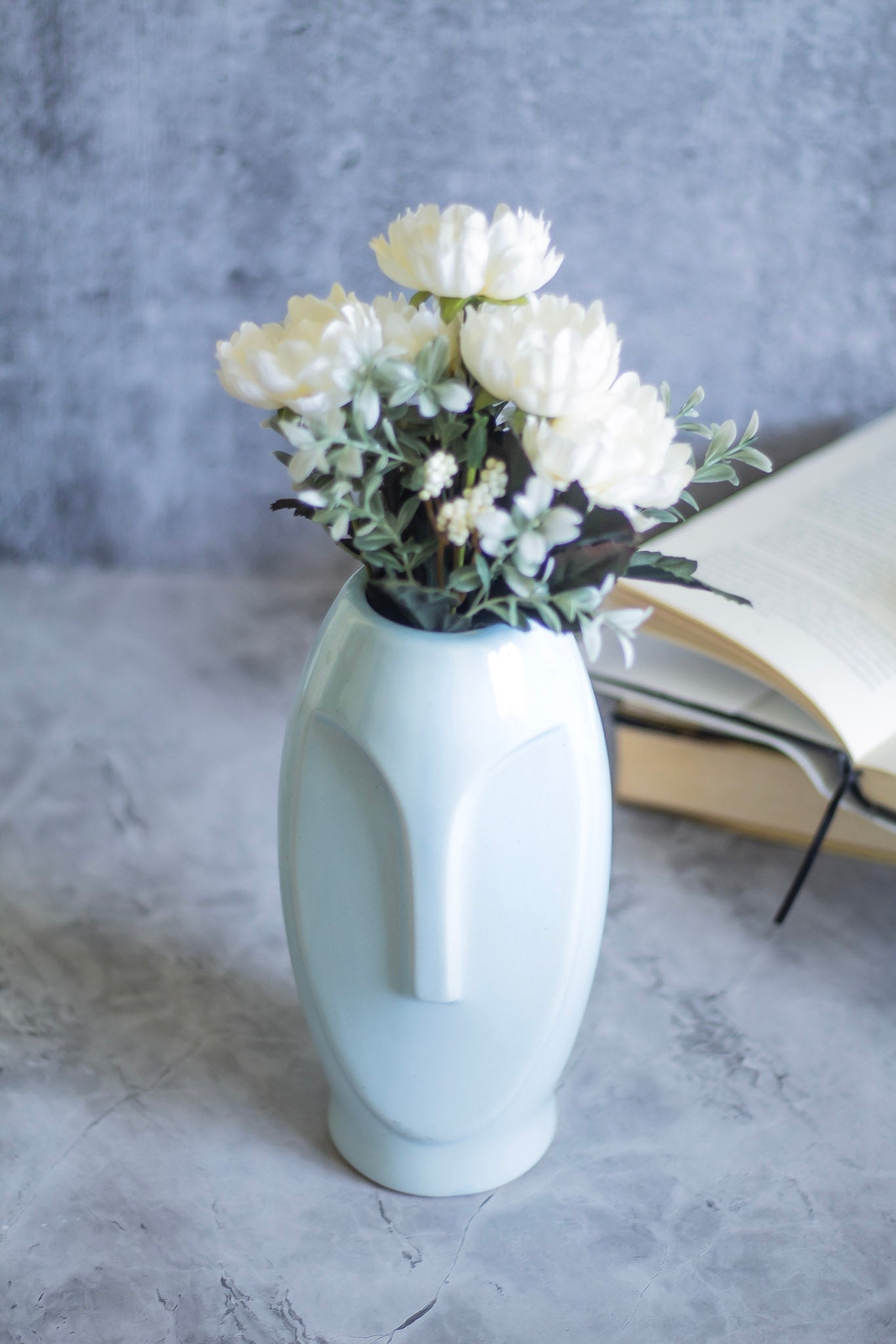 Pastel Blue Abstract Face Vase