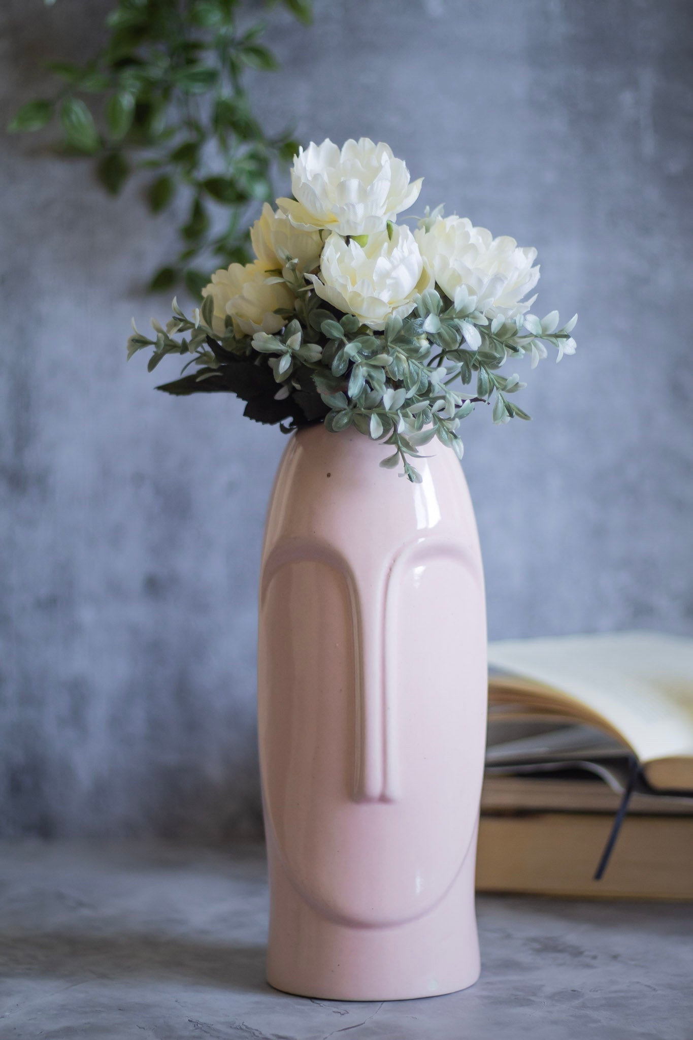 Pastel Pink Abstract Face Vase