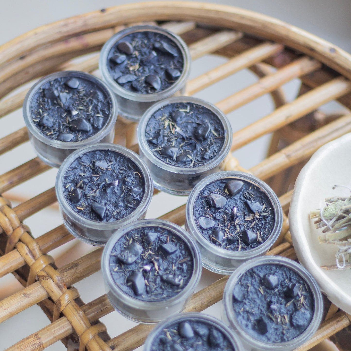 Thyme + Black Tourmaline + Black Colour Scented Tealight Candle - Set of 8