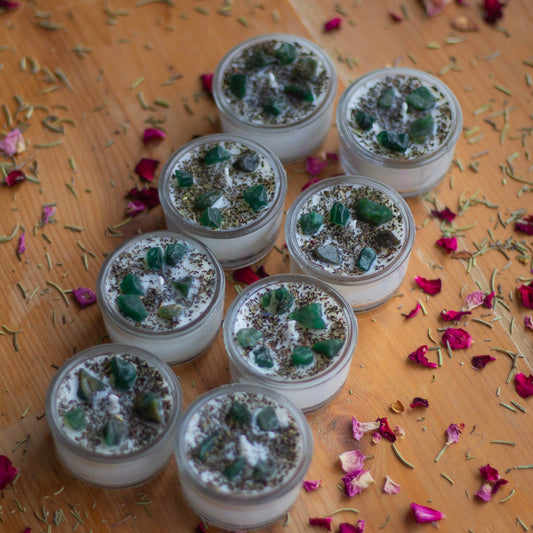 Jade + Peppermint Soy wax Tealight Candle | Set of 8 glass Container
