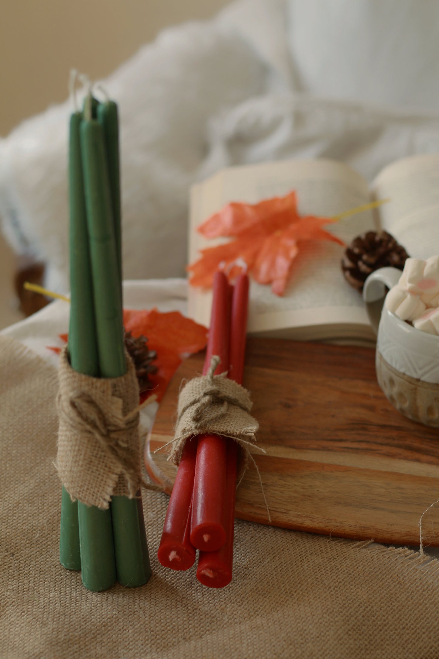 Green & Red Taper Candles | Set of 10 | Soy Candle
