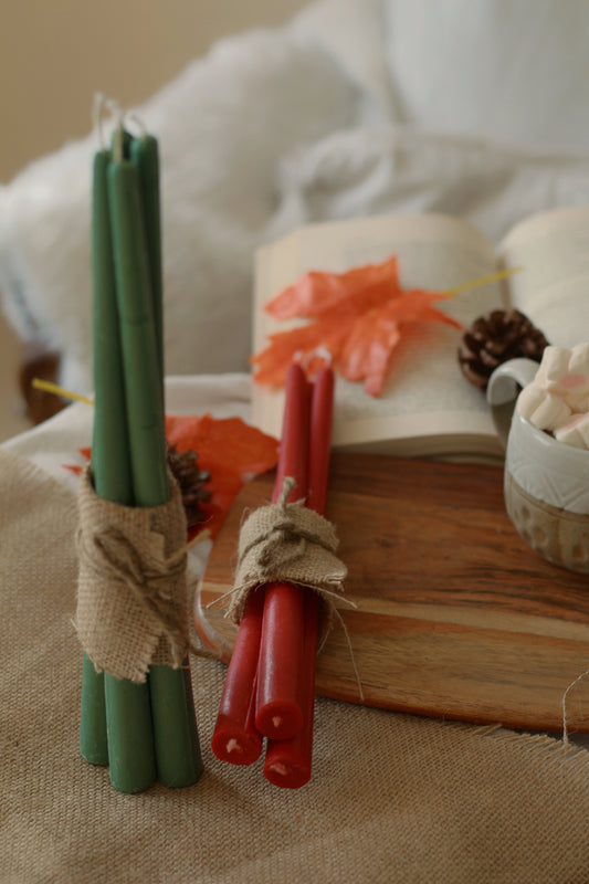 Green & Red Taper Candles | Set of 10 | Soy Candle