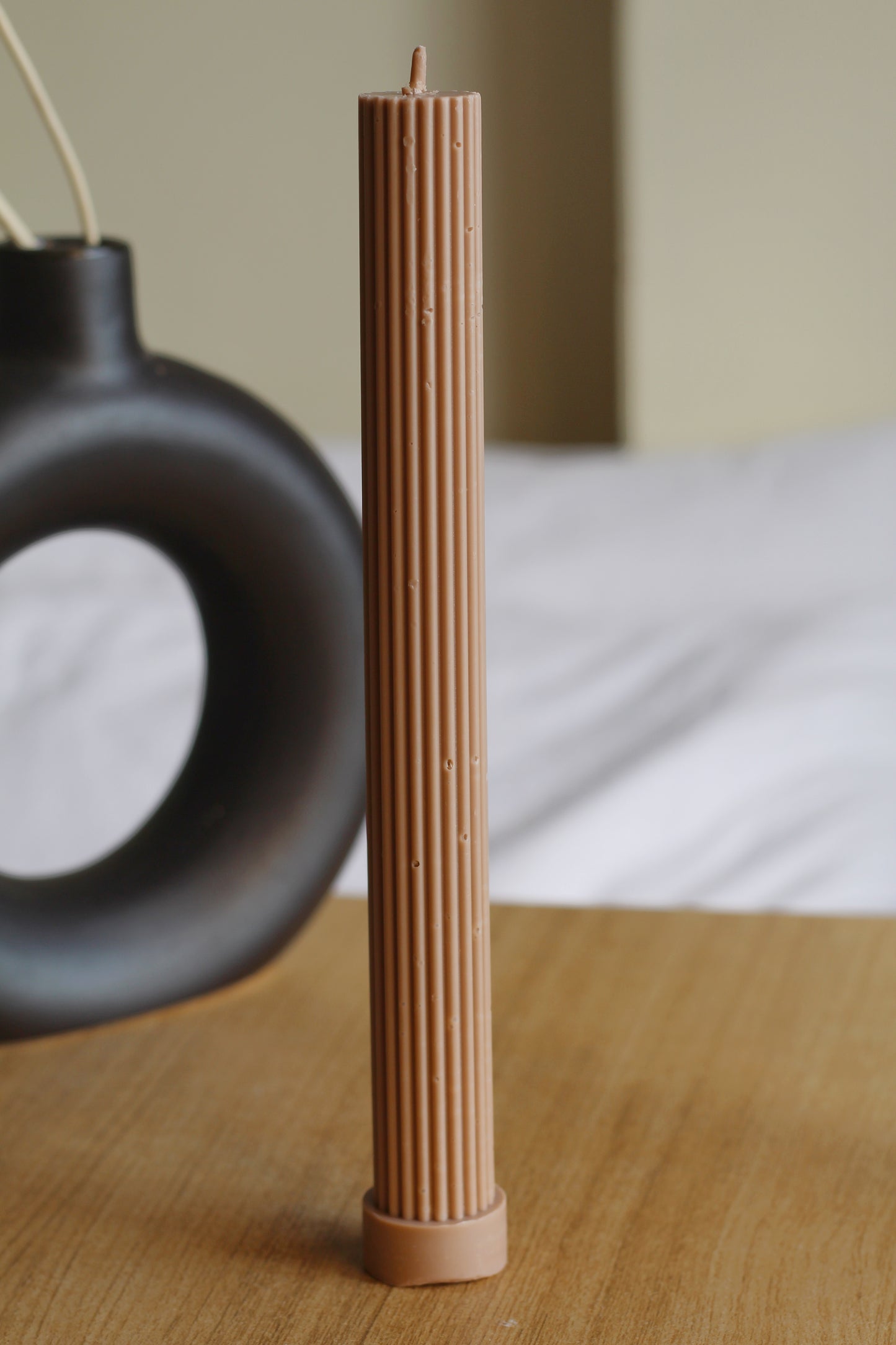 Long Textured Taper Candle Set of 2 | Brown - 12 Inches