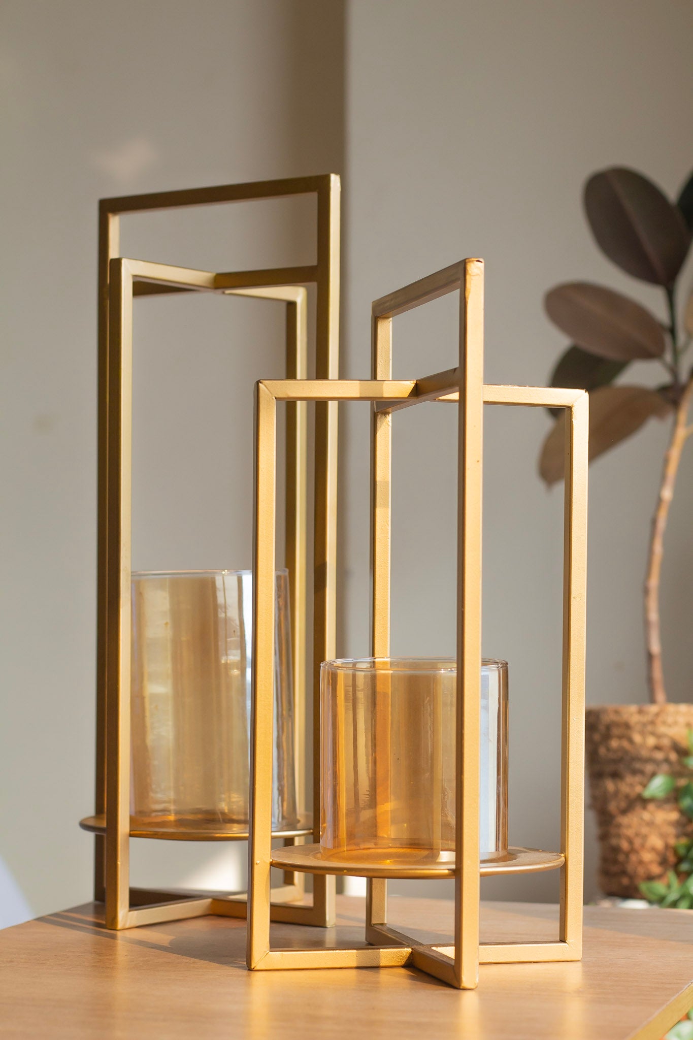 Candle Holder with Tinted Glass Cover | Set of 2