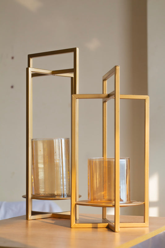 Candle Holder with Tinted Glass Cover | Set of  2