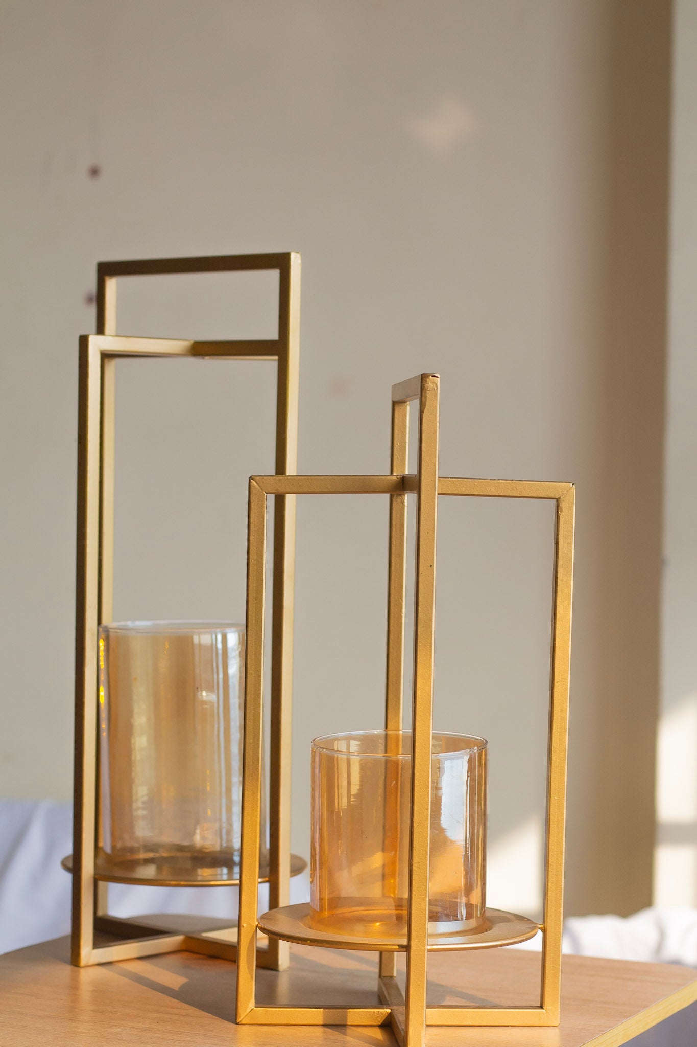 Candle Holder with Tinted Glass Cover | Set of 2