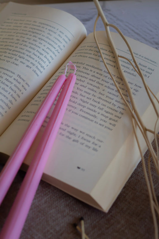 Pink Extra Long Brown Taper Soy Candle | Pack of 4 Candles