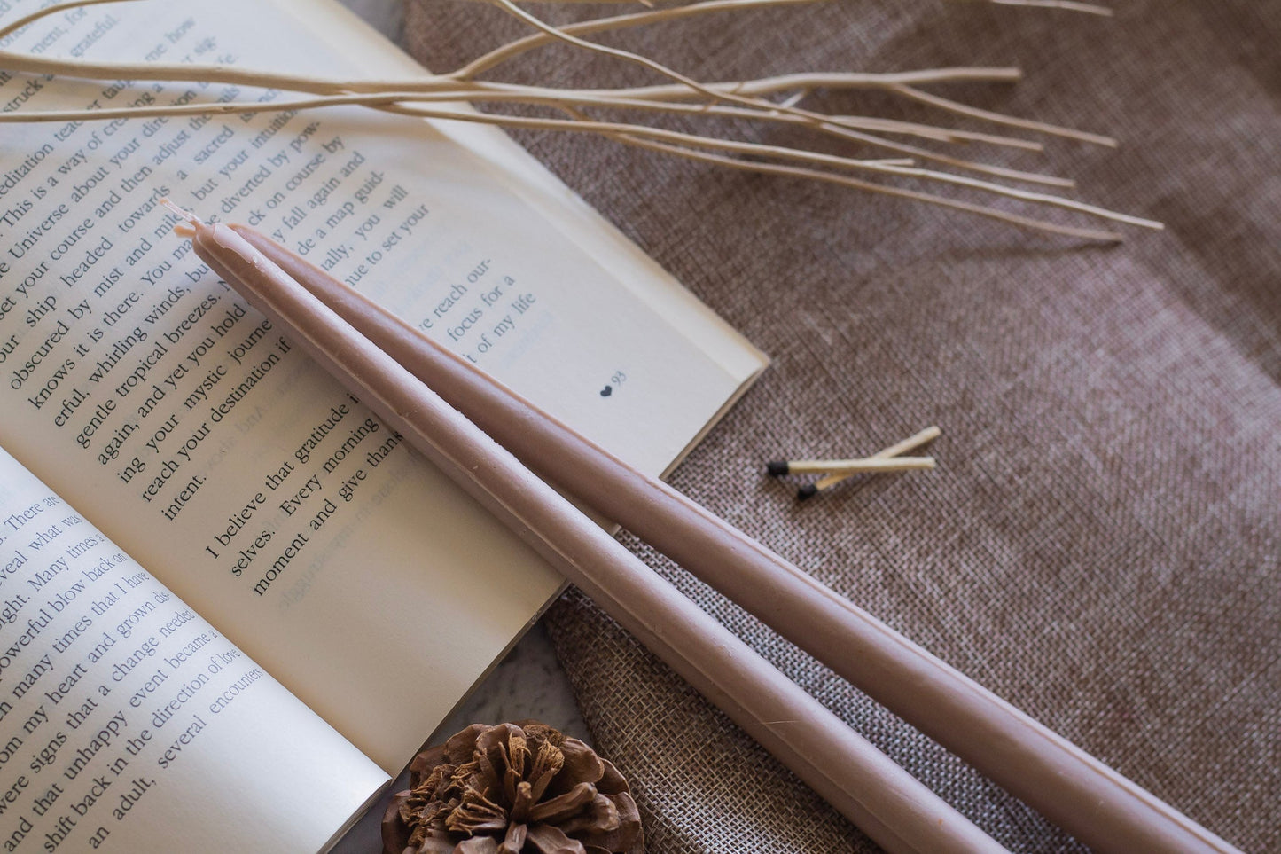 Beige Extra Long Brown Taper Soy Candle | Pack of 4 Candles