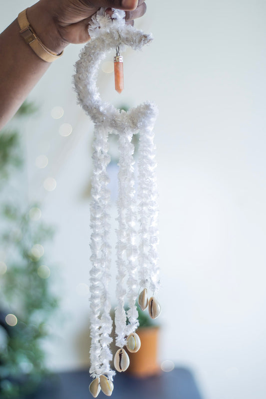 Crescent Moon Wall Hanging with Sunstone Crystal
