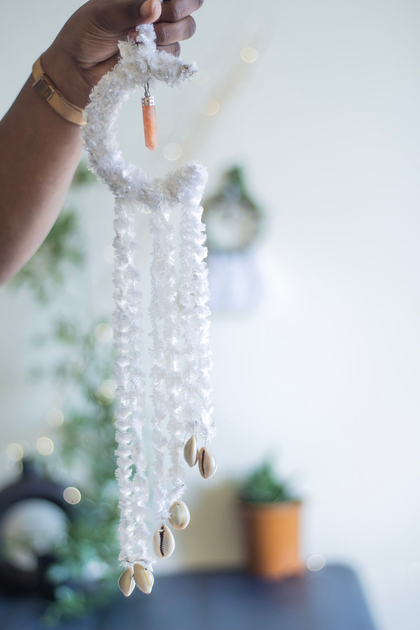 Crescent Moon Wall Hanging with Sunstone Crystal