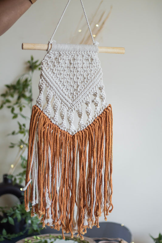 Creame & Burnt Orange Macrame Wall Hanging