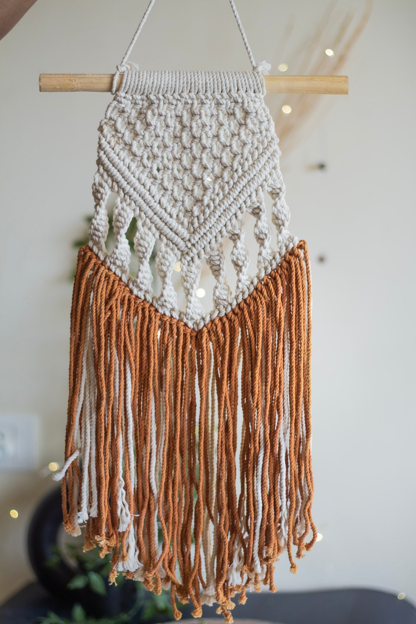 Creame & Burnt Orange Macrame Wall Hanging