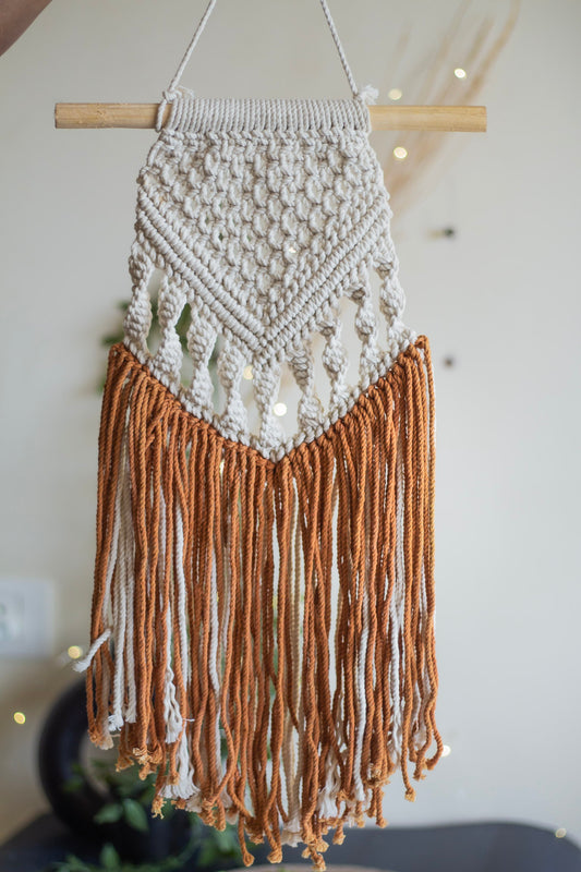 Creame & Burnt Orange Macrame Wall Hanging