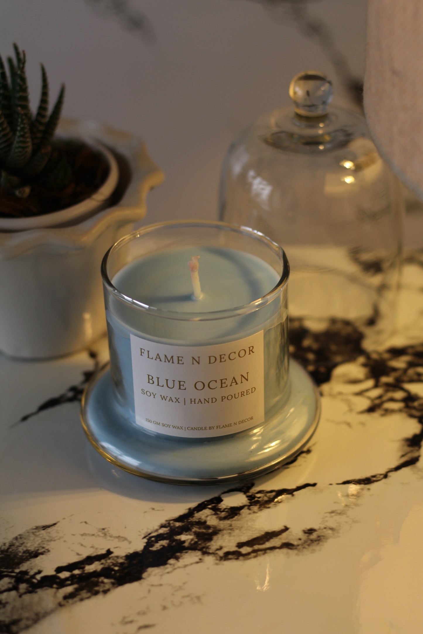 Bell Jar Candle With Glass Dome | Blue Ocean Soy Candle