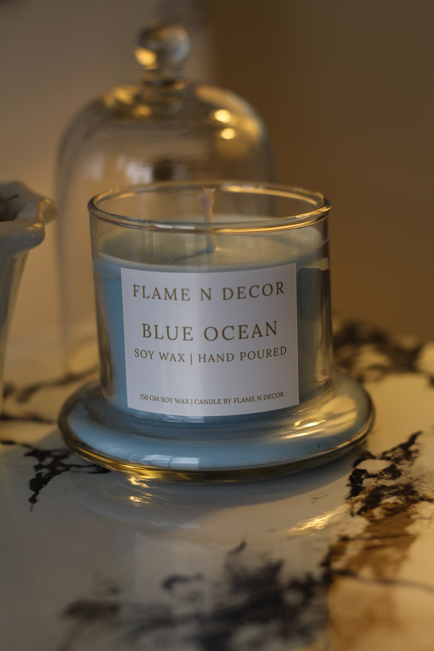 Bell Jar Candle With Glass Dome | Blue Ocean Soy Candle