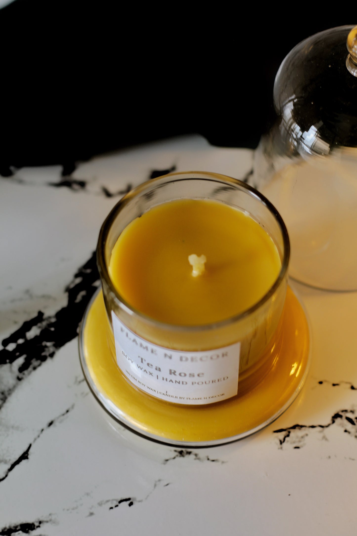 Bell Jar Candle with Glass Dome | Tea-rose Soy Candle