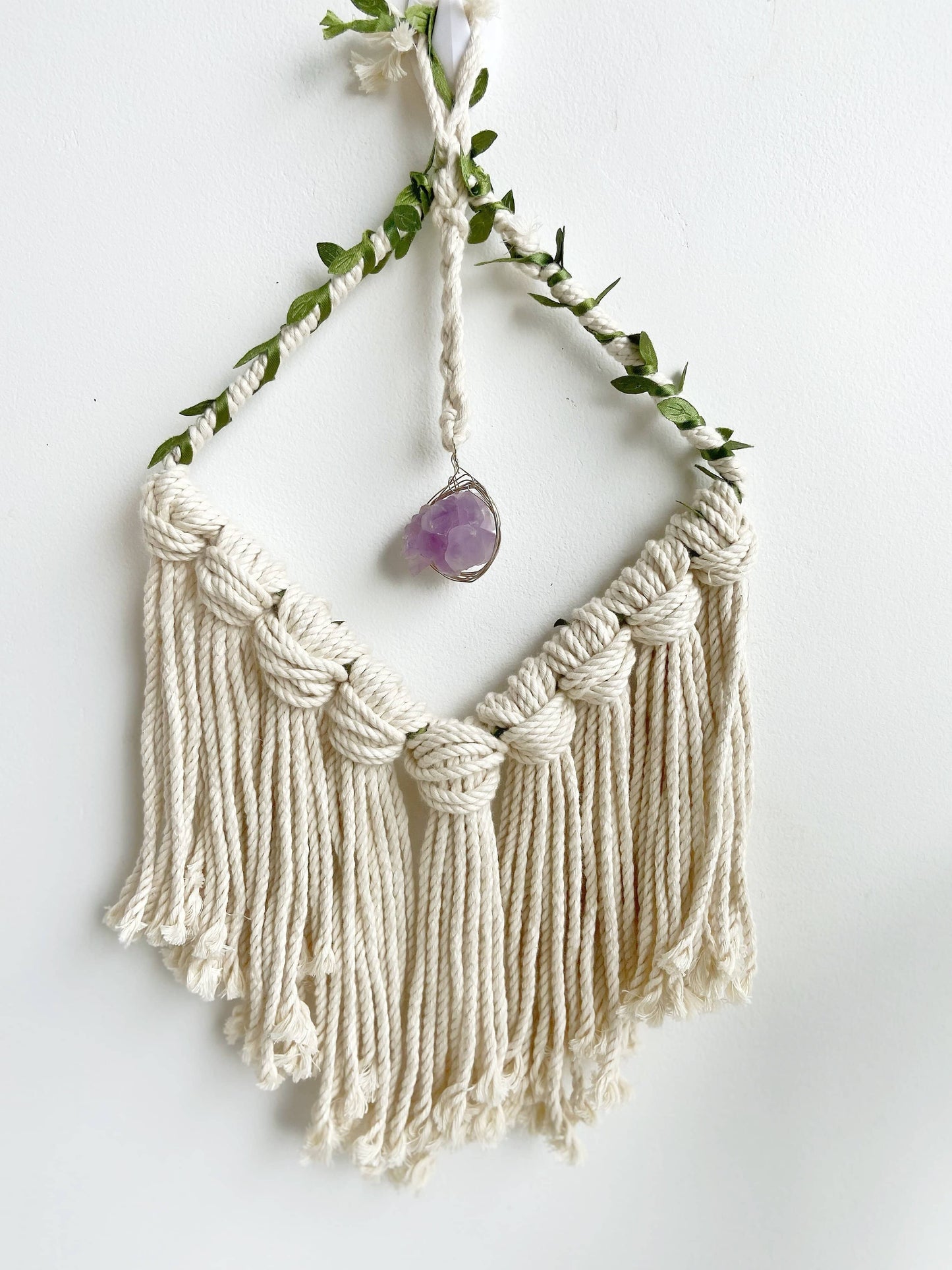 White Macrame Crystal Wall Hanging