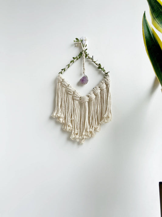 White Macrame Crystal Wall Hanging