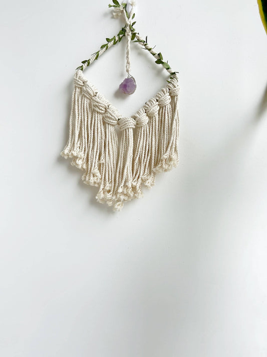 White Macrame Crystal Wall Hanging