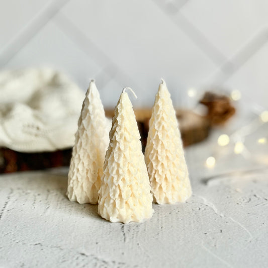 White Leaf Down Christmas Tree Soy Scented Candle | Pack of 3