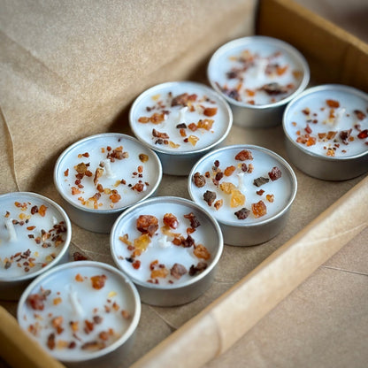 Myrrh Resin Infused Soy Wax Tealight Candles – Unscented
