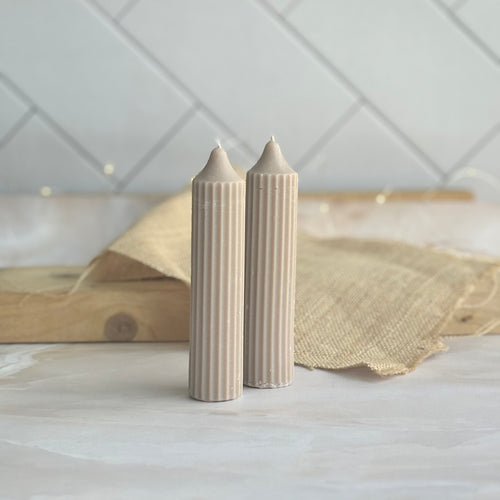 Beige Medium Textured Taper Scented Soy Candle | Pack of 2