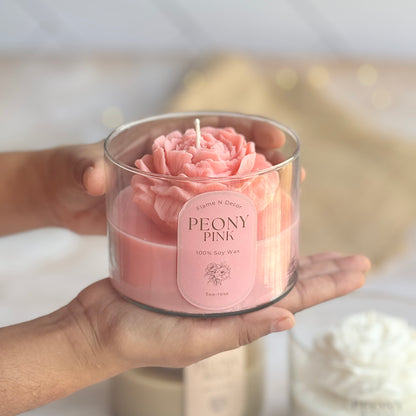 Pink Peony Soy Wax Scented Candle | Tea-rose