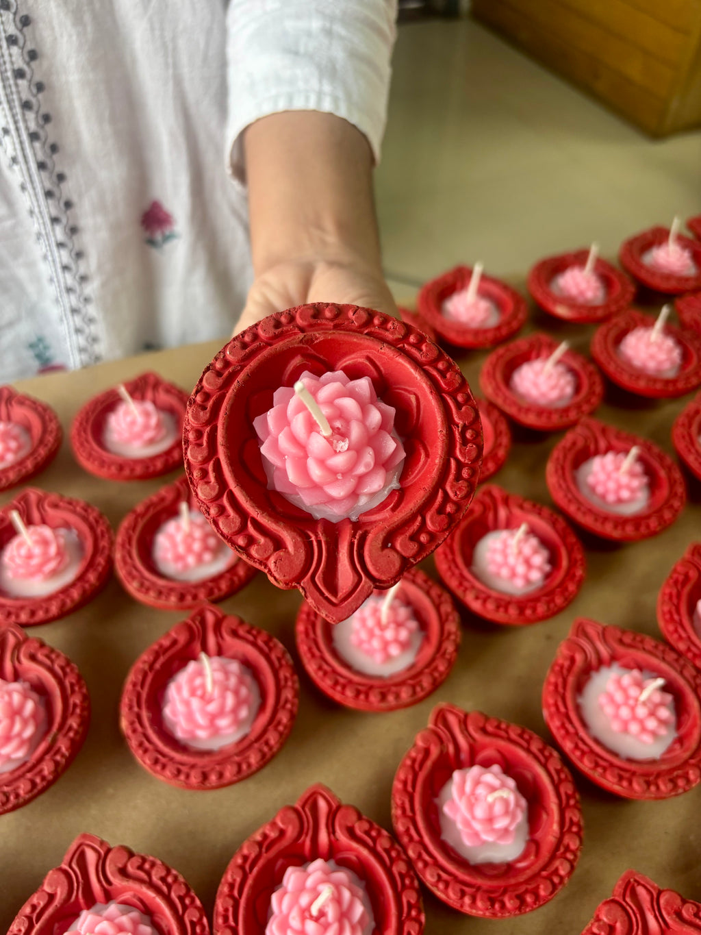 Floral Earthen Diya Scented Candles – Set of 5