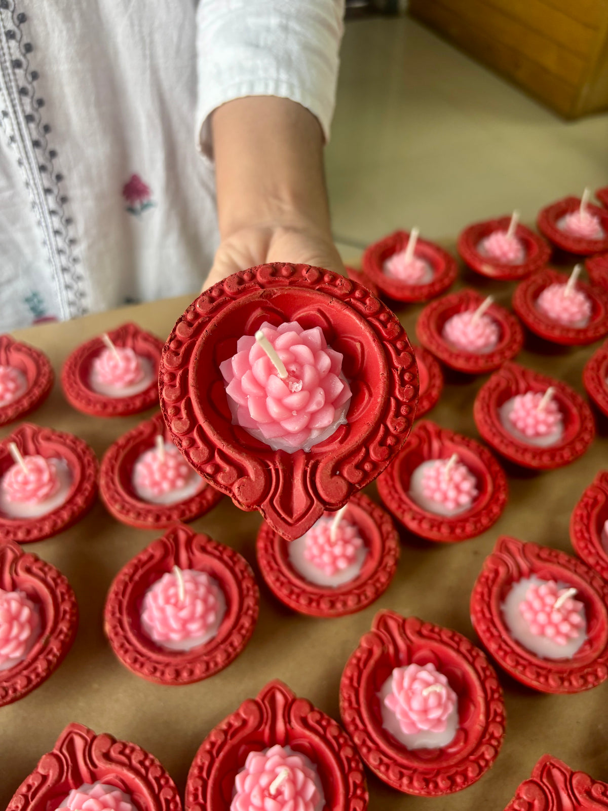 Floral Earthen Diya Scented Candles – Set of 5