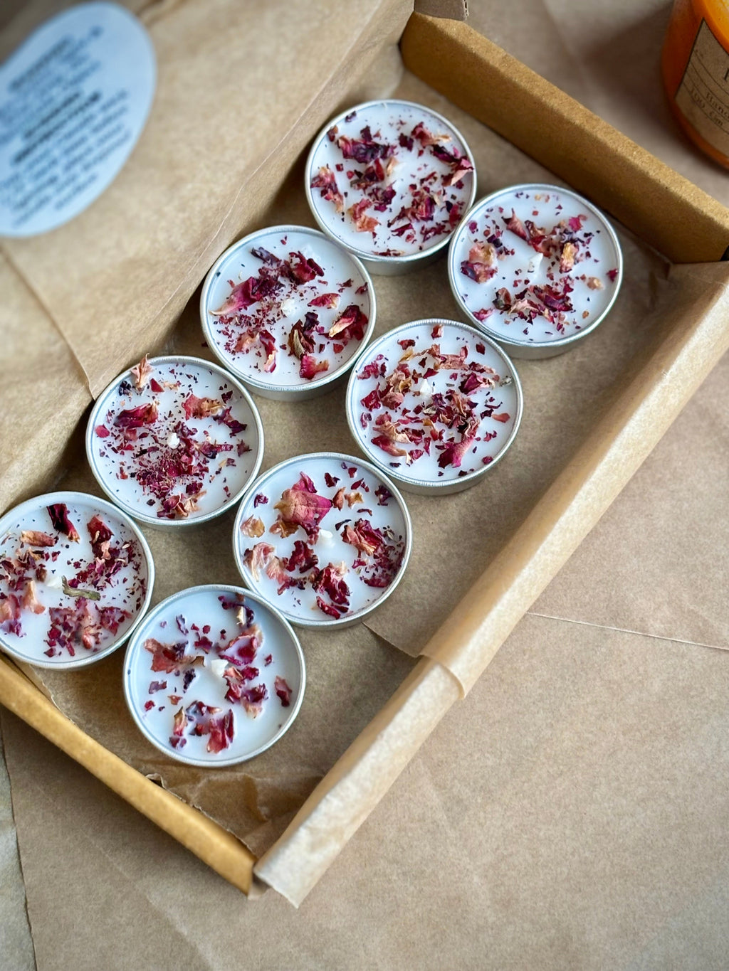 Rose Petal Infused Soy Wax Tealight Candles – Unscented