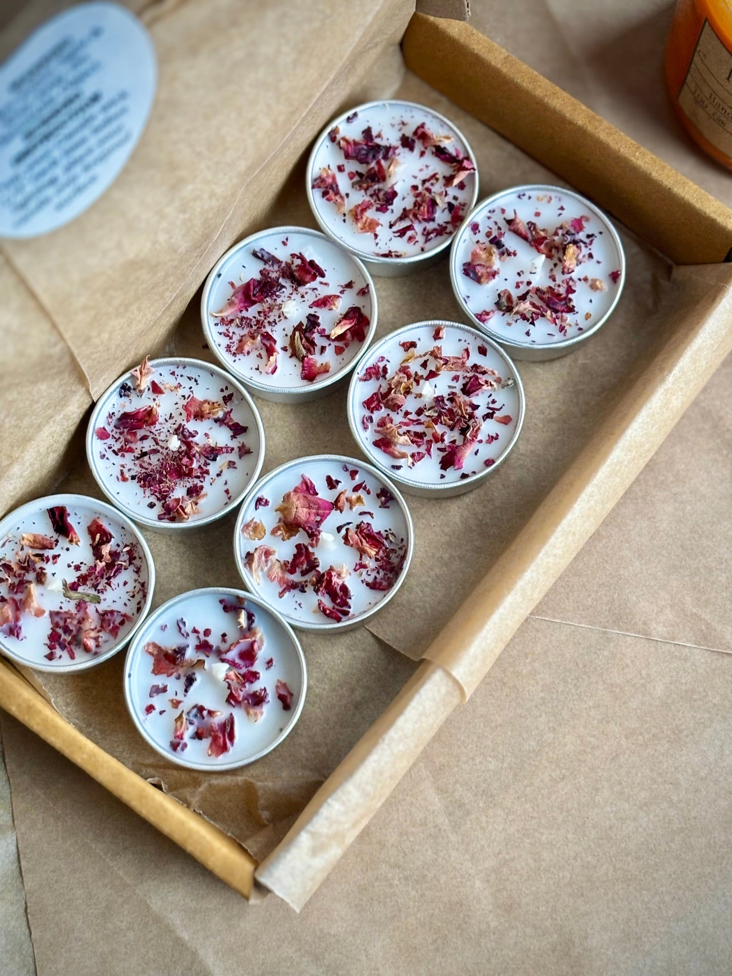 Rose Petal Infused Soy Wax Tealight Candles – Unscented