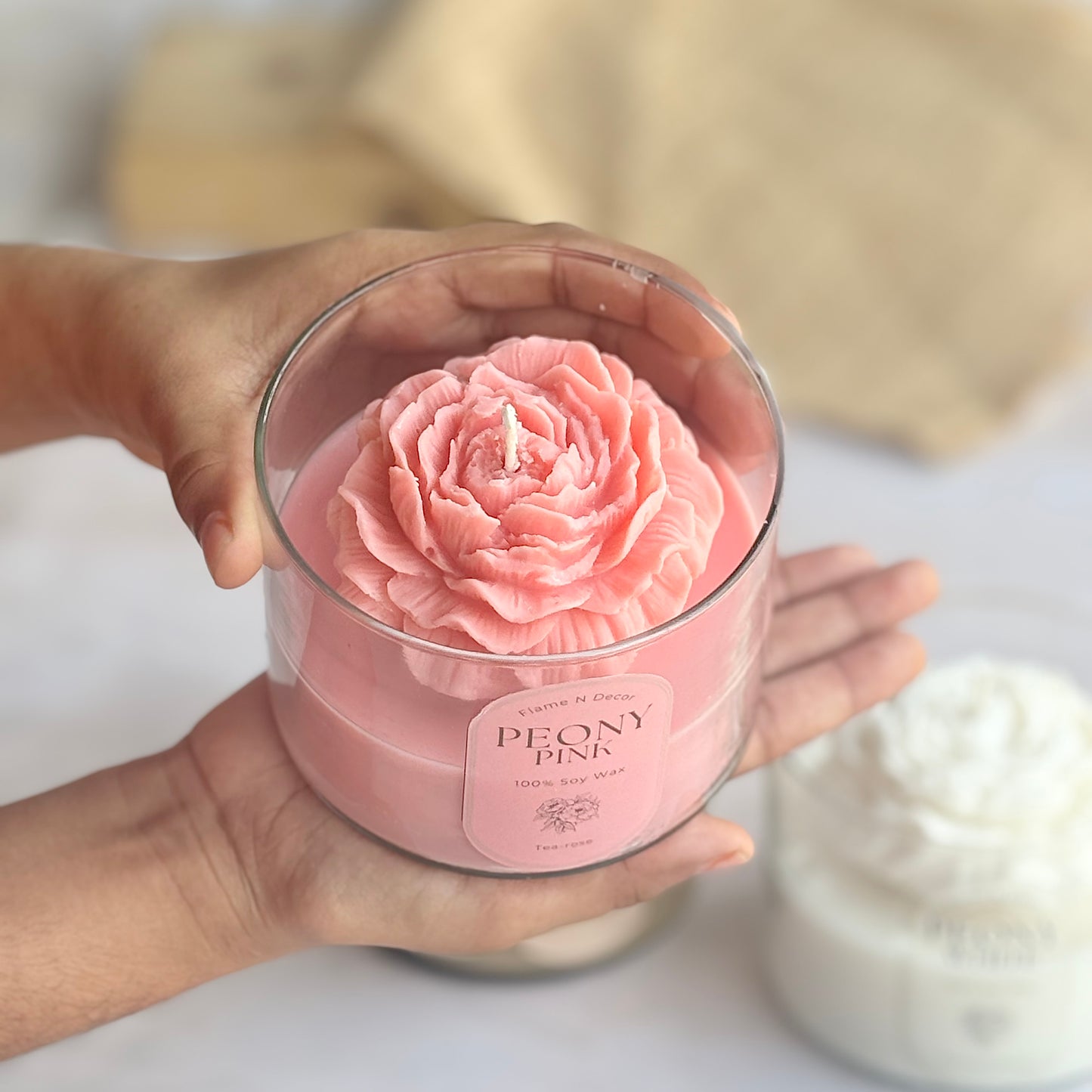 Pink Peony Soy Wax Scented Candle | Tea-rose