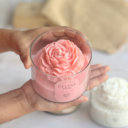 Pink Peony Soy Wax Scented Candle | Tea-rose