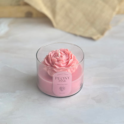 Pink Peony Soy Wax Scented Candle | Tea-rose