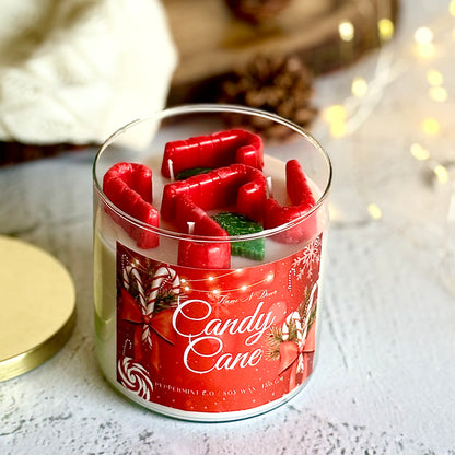 Candy Cane 3 wick Soy Candle with Golden Lid | Christmas Lineup