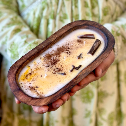 Pumpkin Spice Wooden Dough Bowl Soy Candle