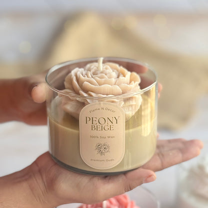 Beige Peony Soy Scented Candle | Premium Oudh