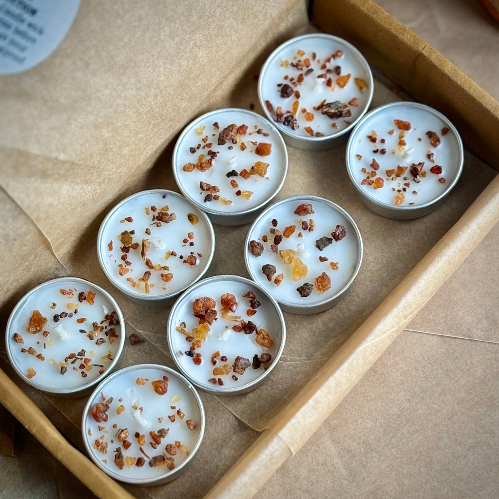 Myrrh Resin Infused Soy Wax Tealight Candles – Unscented