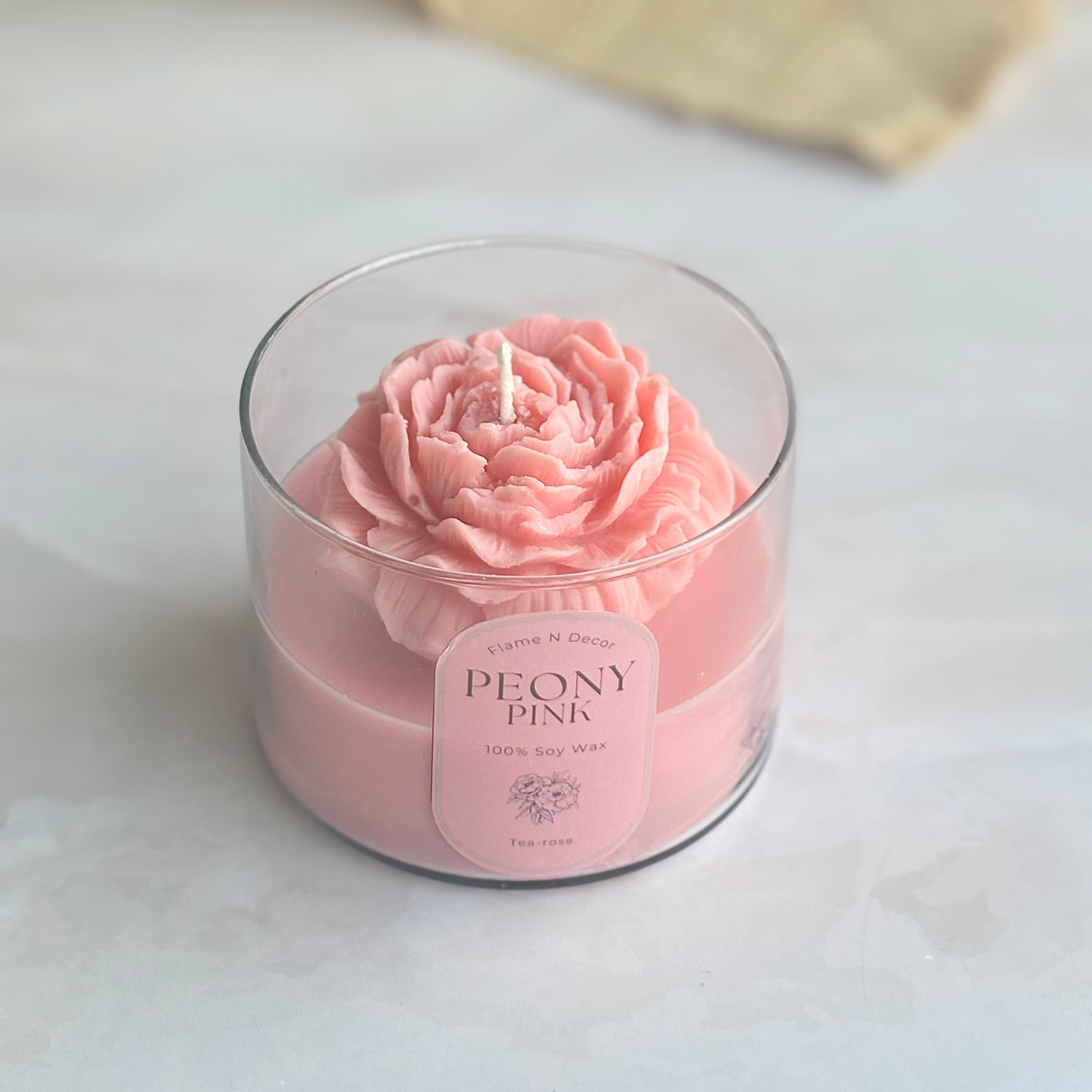 Pink Peony Soy Wax Scented Candle | Tea-rose