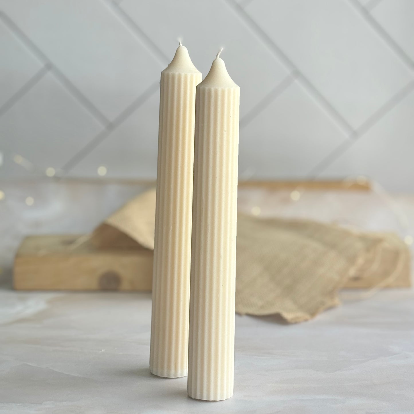 White Long Textured Taper Candle | Pack of 2 | 10 Inches