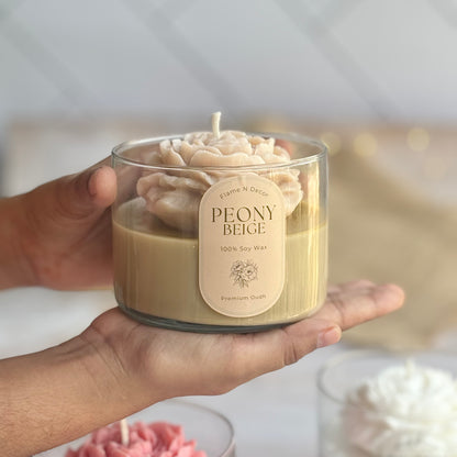 Beige Peony Soy Scented Candle | Premium Oudh