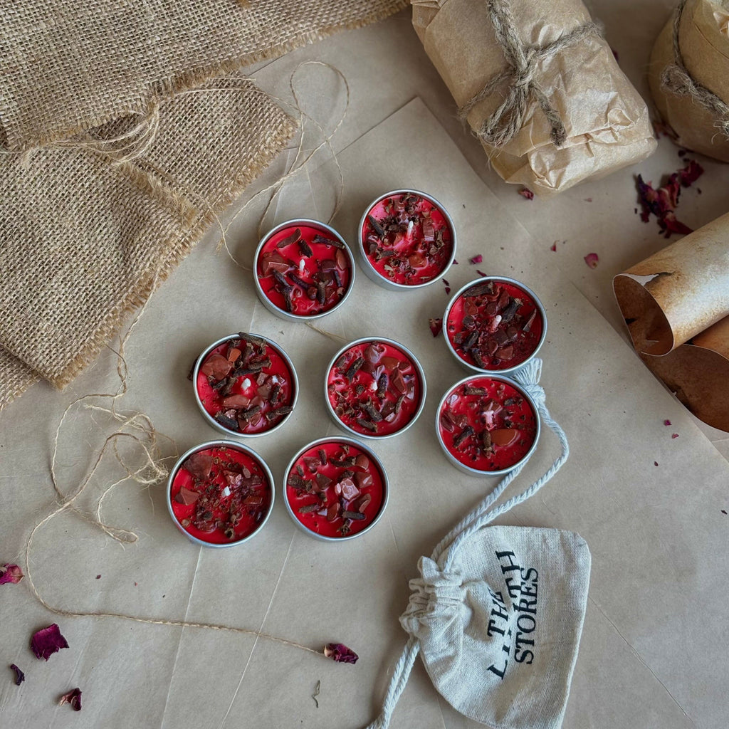 Red Soy Wax Tealight Candle with Clove & Red Jasper