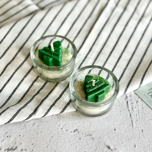 Tree Mini Glass Tealights | Scented Soy Wax Candle | Pack of 2