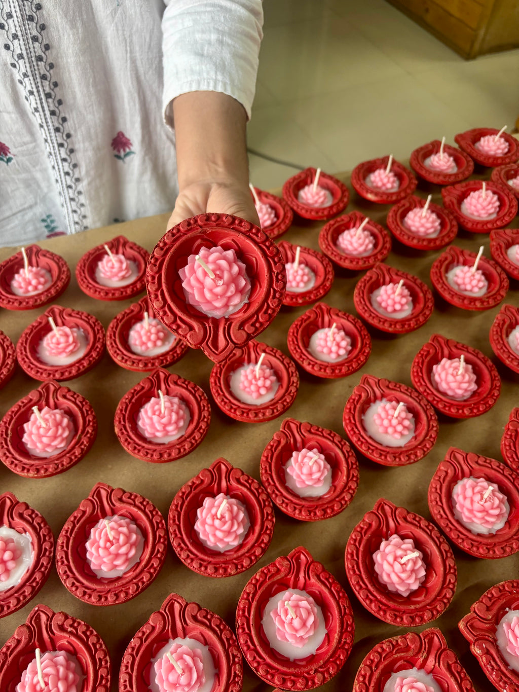 Floral Earthen Diya Scented Candles – Set of 5