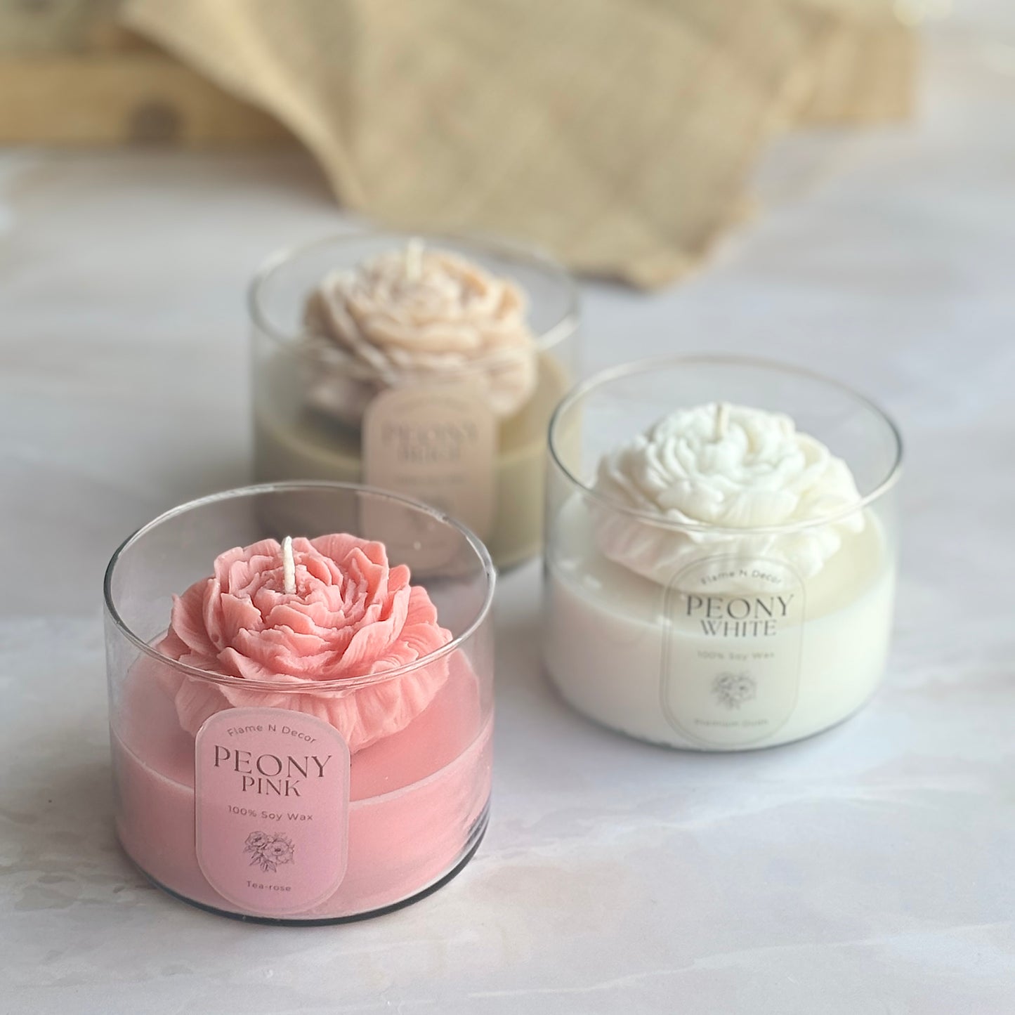 Peony Scented Soy Candle | Set of 3