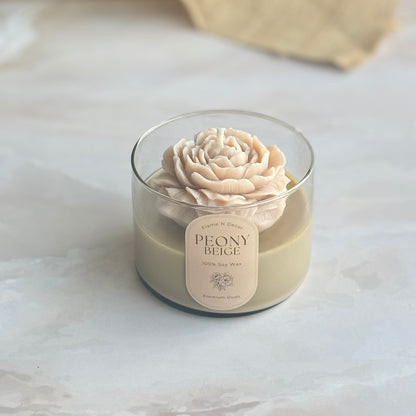 Beige Peony Soy Scented Candle | Premium Oudh