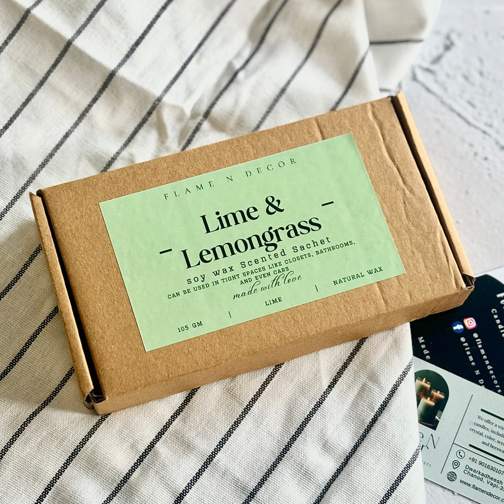 Oval Lime & Lemongrass Scented Soy Wax Sachet | Pack of 3