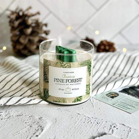 Pine Forest 3 wick Soy Candle with Golden Lid